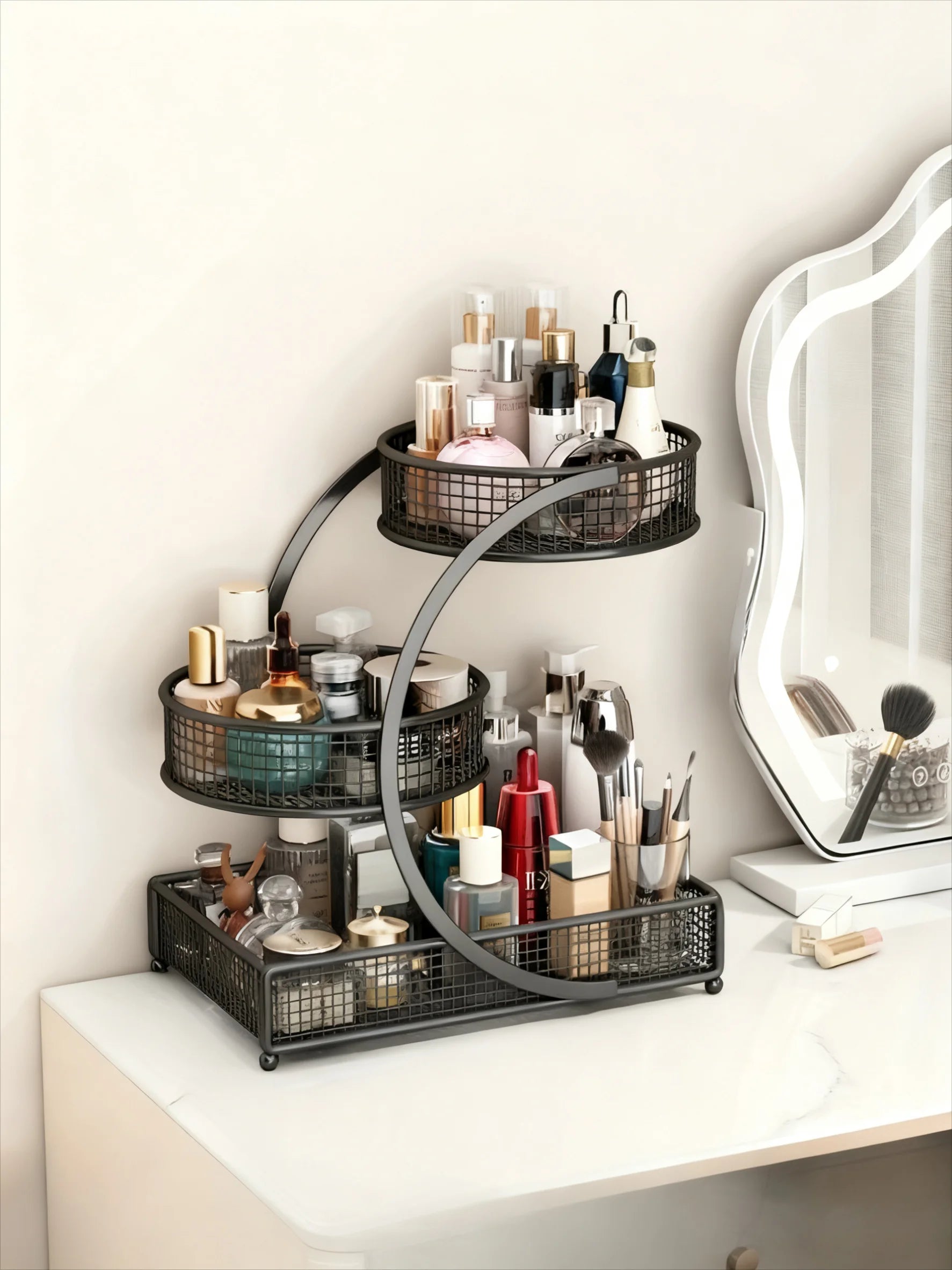 Bronze Metal Cosmetic Organizer Rack for Lipsticks & Skincare