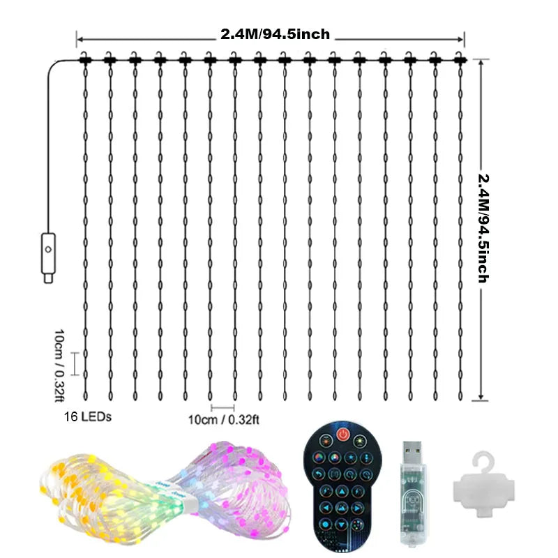 Christmas Light Smart LED Curtain Lights App Control Music Sync DIY Pattern IP67 Waterproof for Indoor Outdoor Party Decor