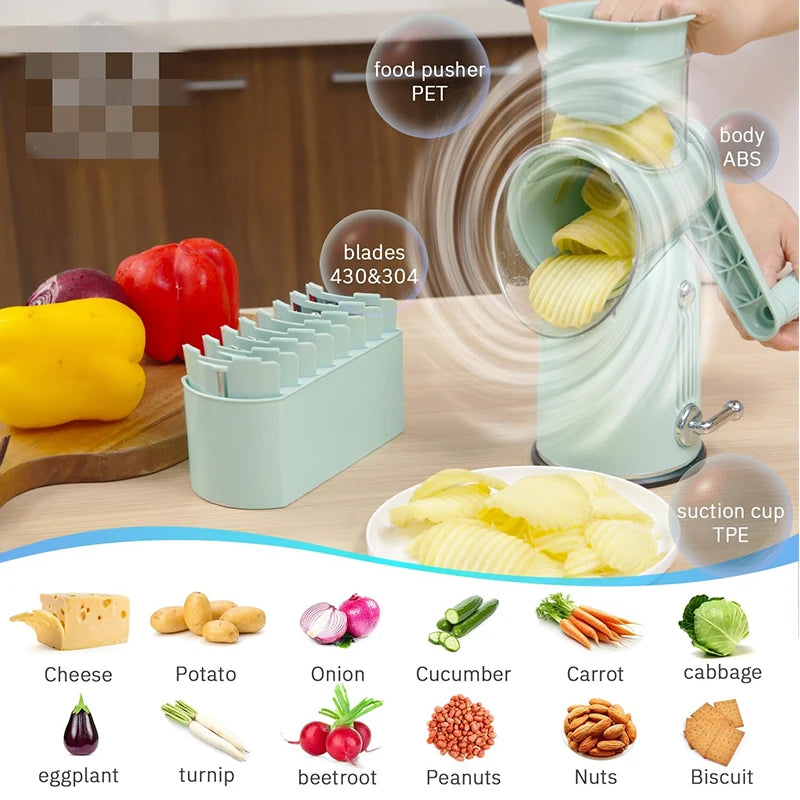 Manual Rotary Cheese Grater with Handle 5 in 1 Vegetable Slicer Shredder Kitchen Carrot Grater Cucumber Cutter Nut Grinder JT582