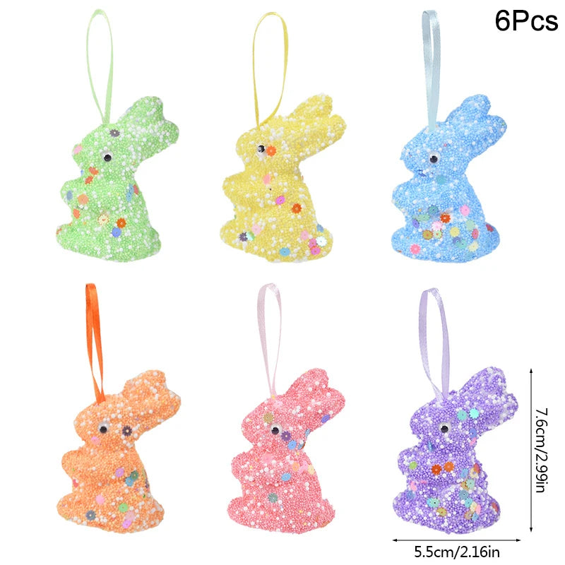 24/6pcs Painted Foam Easter Eggs Rabbit Hanging Ornaments Decoration for Home Easter Tree Pendants Basket Decor Kids Gift 2025