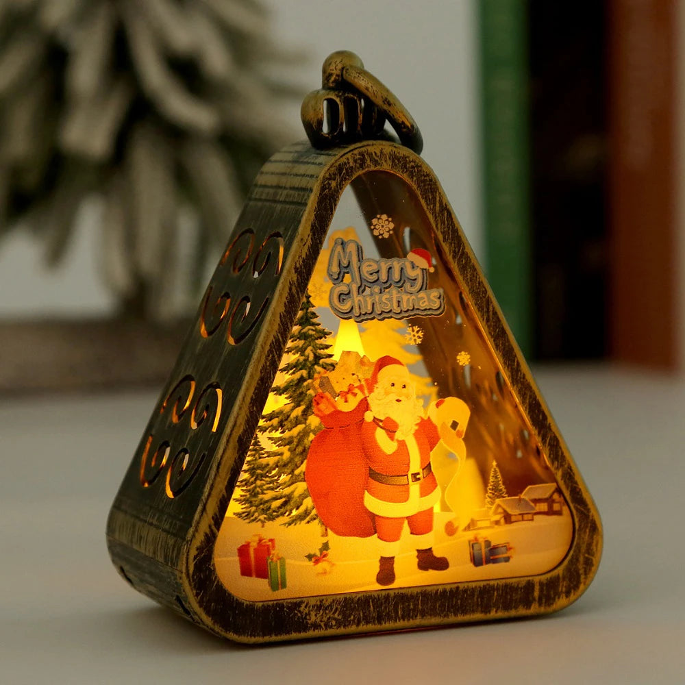 Mini Christmas LED Triangle Lantern Santa Claus Snowman Festival Lamp Indoor Table Ornaments Party Scene Props Home Decoration