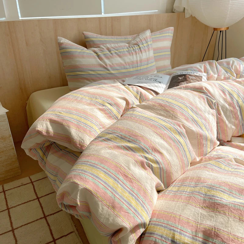 Nordic sling Cotton Pink Stripes Duvet Cover 150x200 Size Girl's Room housse de couette Skin friendly Breathable Comforter Sets