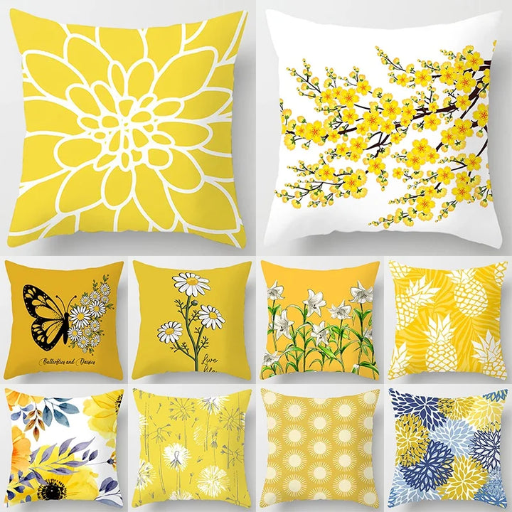Modern Simple Yellow Flower Pillowcase Home Sofa  Lumbar  Cushion  Pillow