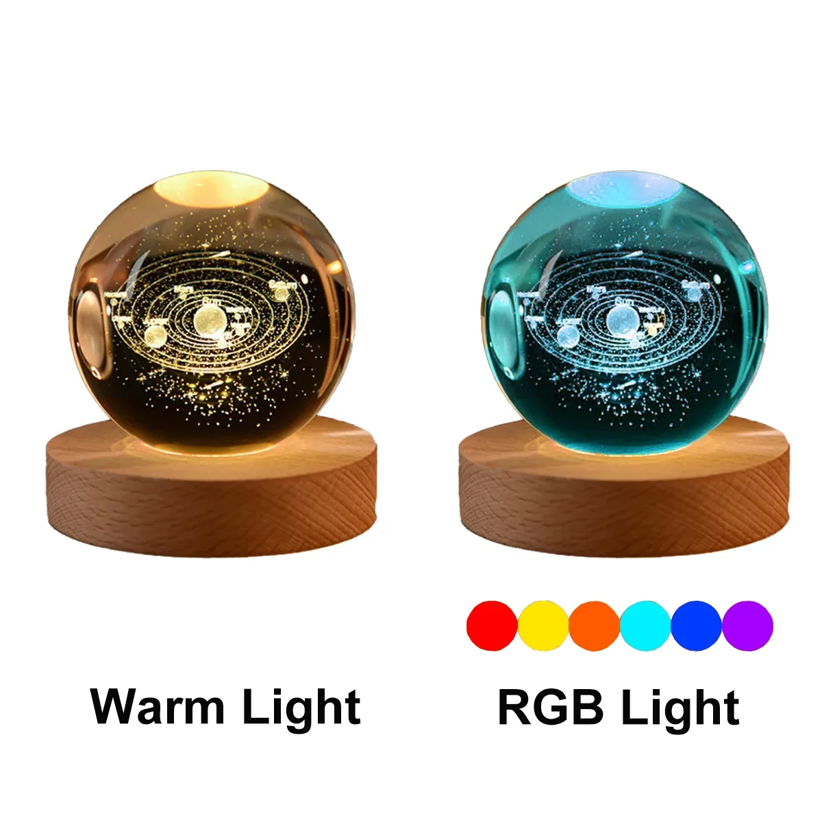 6cm Bedside Lamp Solar Theme Cosmos Series Crystal Ball Night Lights Milky Way Moon Small Ornaments for Desk Creative Gift RGB