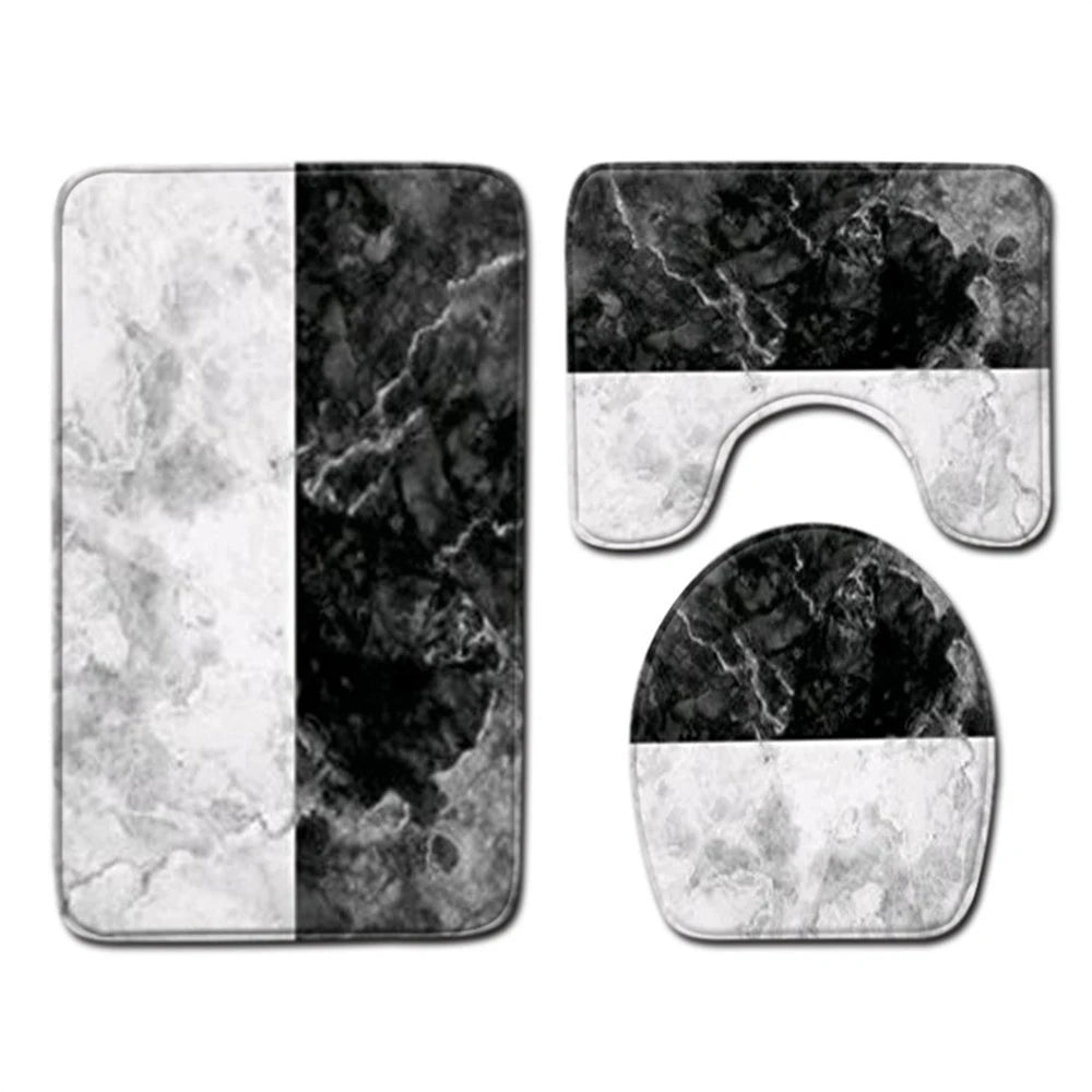 3pcs Marble Pattern Bath Mats Anti Slip Bathroom Mat Set Washable Toilet Seat Lid Cover Pedestal Rug Set Home Decor