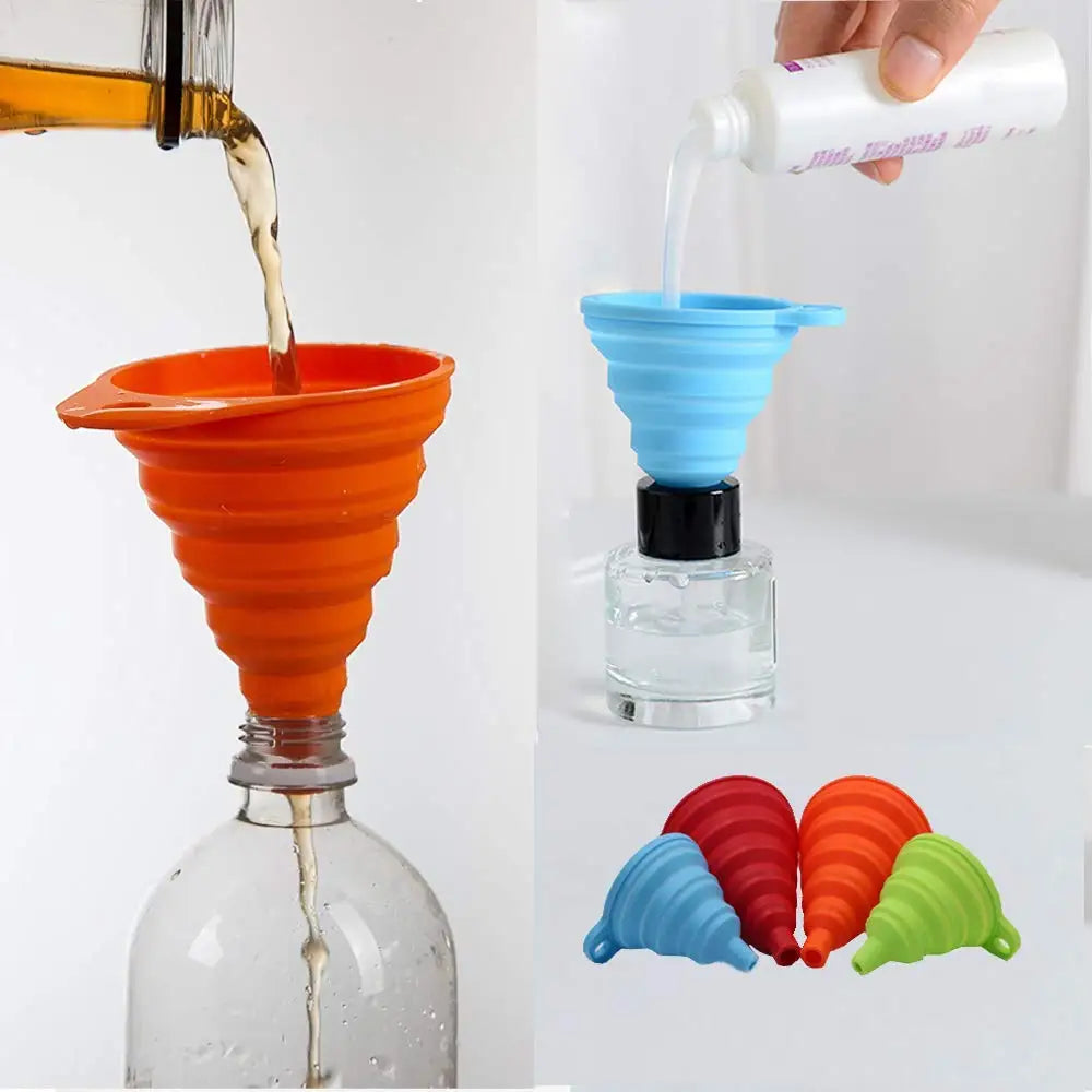 2PCS Silicone Folding Telescopic Long Neck Funnel Creative Household Liquid Dispensing Mini Kitchen Tools Random color