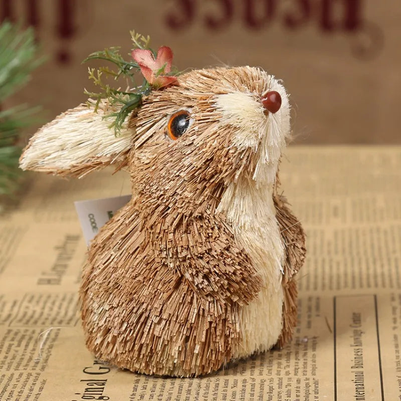 Easter Bunny Simulation Straw Bunny for Easter Cute Standing Rabbits Creative Home Spring Garden Decoration Crafts Gift for Kids