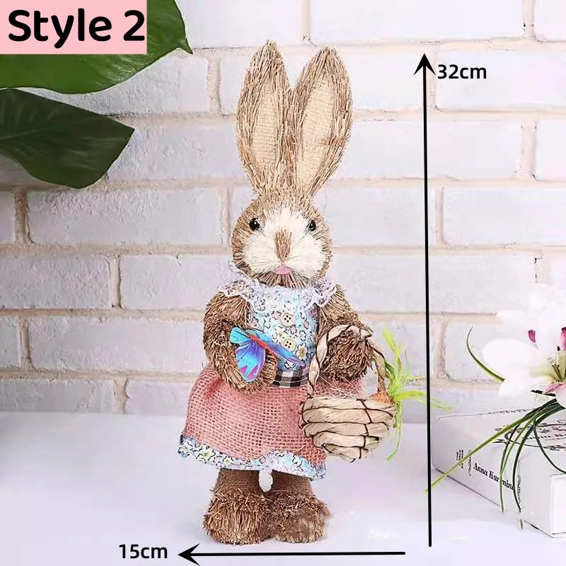 Easter Bunny Simulation Straw Bunny for Easter Cute Standing Rabbits Creative Home Spring Garden Decoration Crafts Gift for Kids