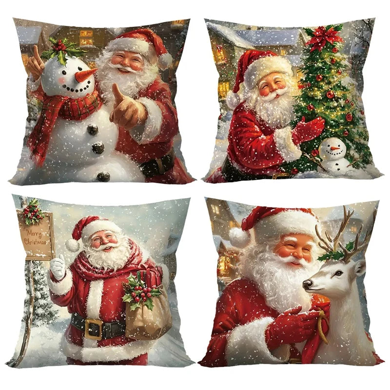 Christmas Decoration Throw Pillow Covers Santa Claus Snowman Elk Winter Holiday Decorative Pillowcases for Sofa Couch Home Decor