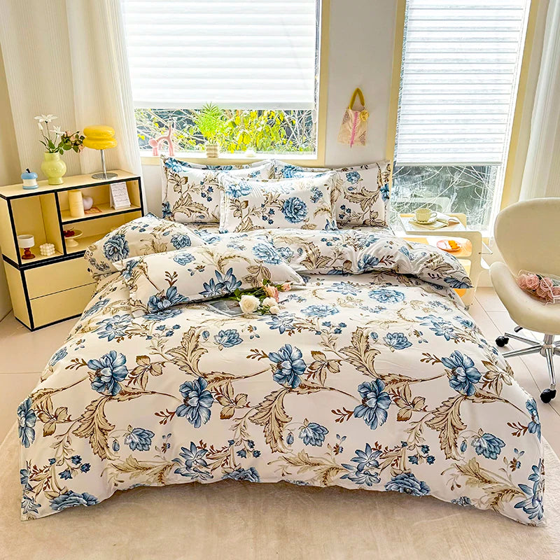 Printed three-piece set, one duvet cover and a pair of pillowcases (unpadded), suitable for bedrooms, hotels