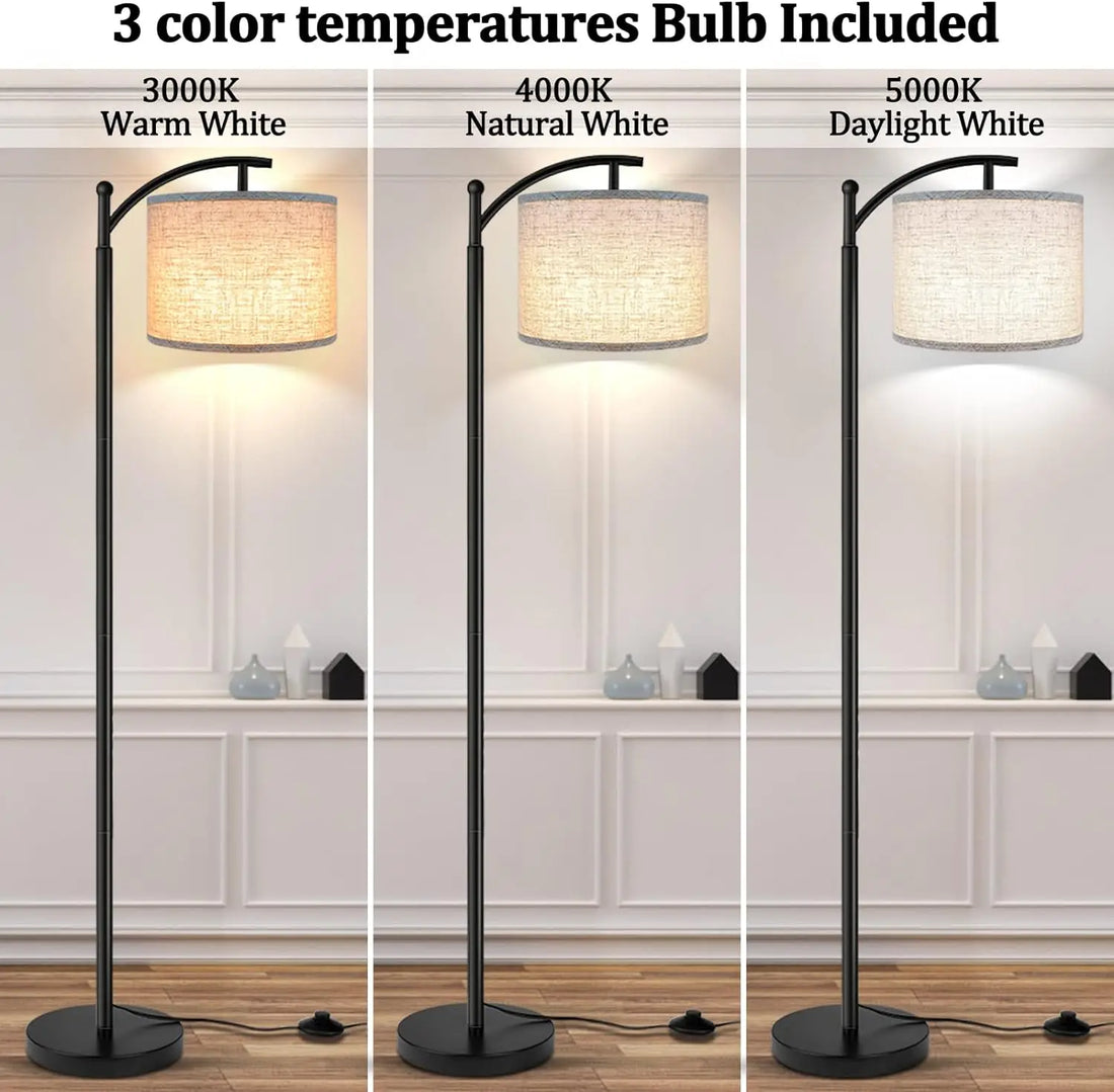 Arc Floor Lamp Modern Floor Lamp with 3 Color Temperatures Bulb Standing Lamps with Adjustable Hanging Lampshade for Living Room