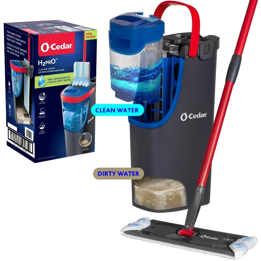 O-Cedar H2PrO Flat Mop System – Dual-Tank 100% Clean & Dirty Water Separation with Washable Microfiber Pad
