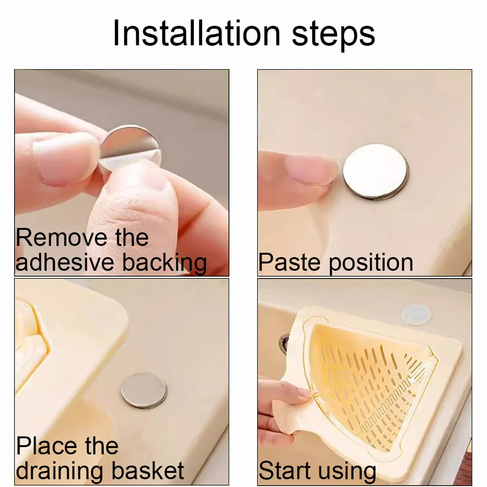 Magnetic Triangle Sink Drain Basket for Food Waste & Produce Storage