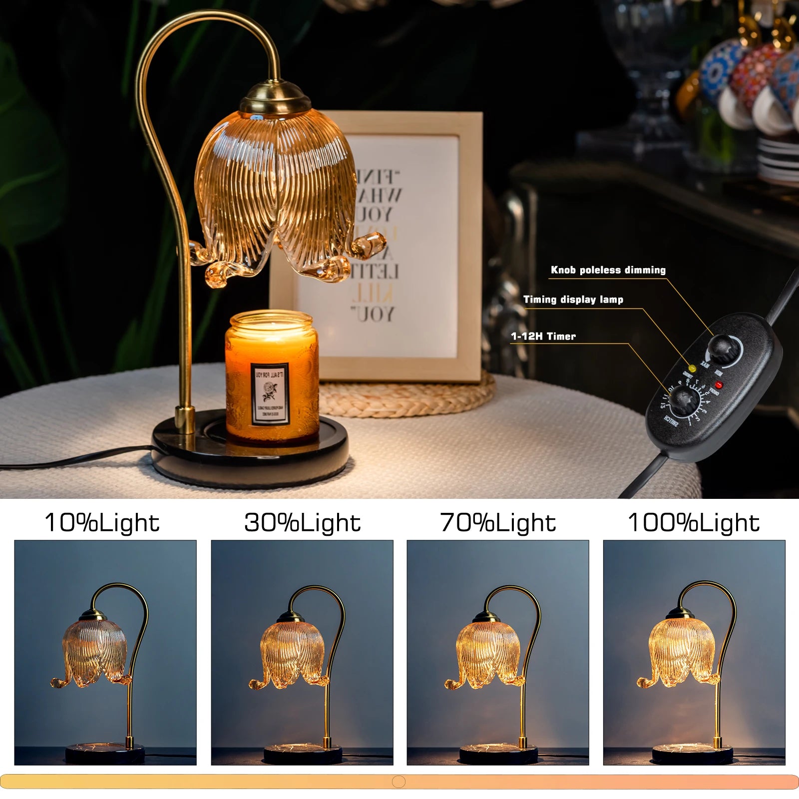 Tulip Flower Warm Candle Lamp French Retro Bedroom Bedside Lamp Fireless Fragrance Atmosphere Table Lamp