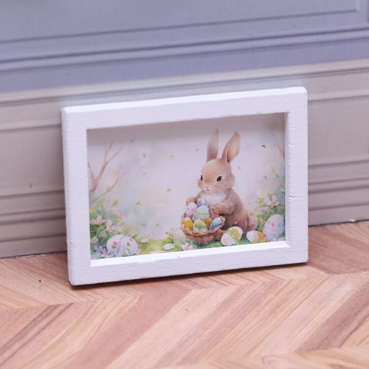 4Pcs/Set Dollhouse Accessories Mini Easter Bunny Mural Ob11 Miniature Bedroom Living Room Scene Wall Decoration Accessories