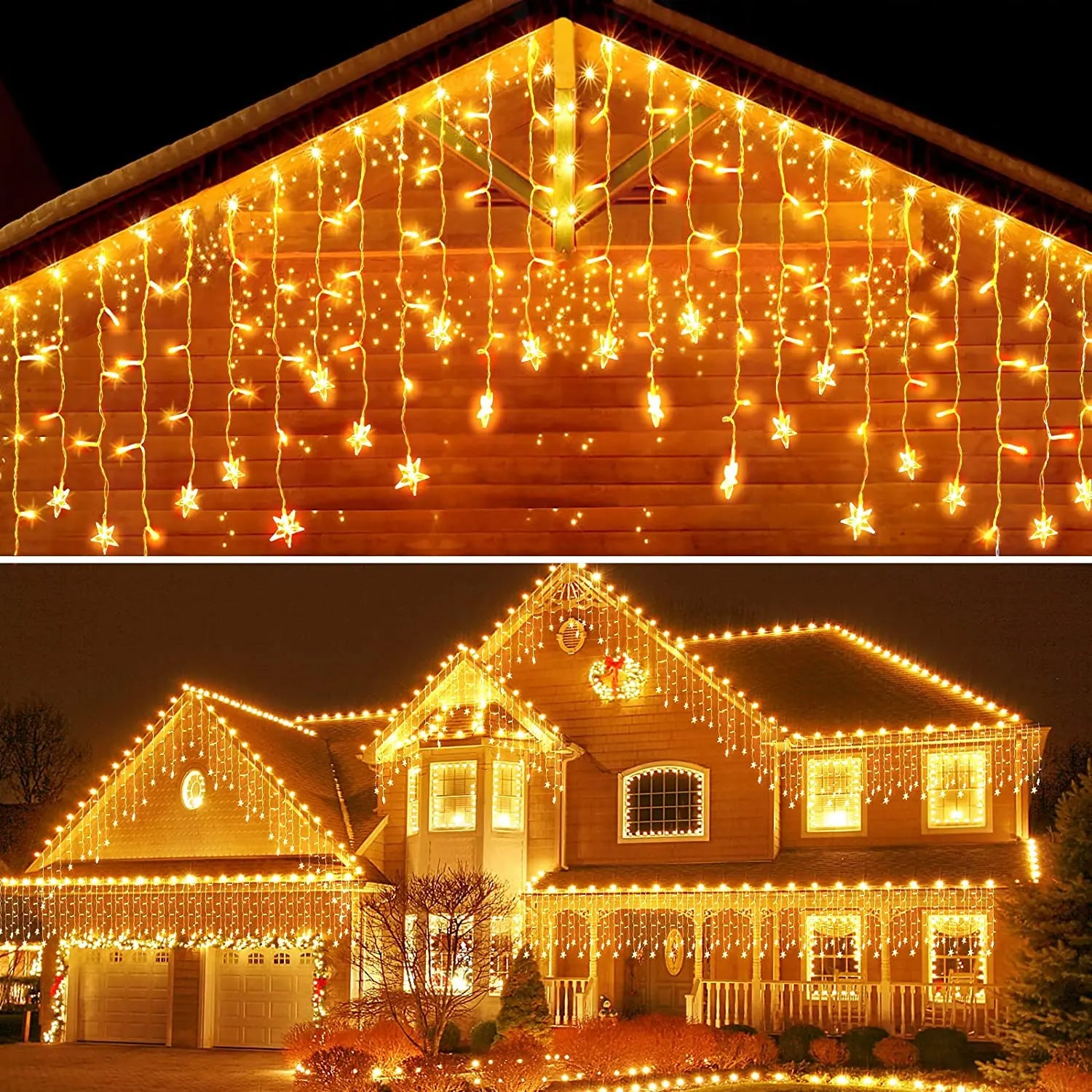 snowflake Christmas Decoration 2025 Street Garlands on The House LED Icicle Lights Outdoor Waterproof Curtain Fairy String Light
