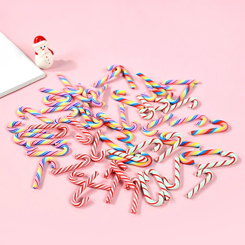10/30/50Pcs Mini Candy Cane Christmas Decoration Red White Resin Candy DIY Crafts Xmas Pendant Navidad Home Decor 2025 New Year