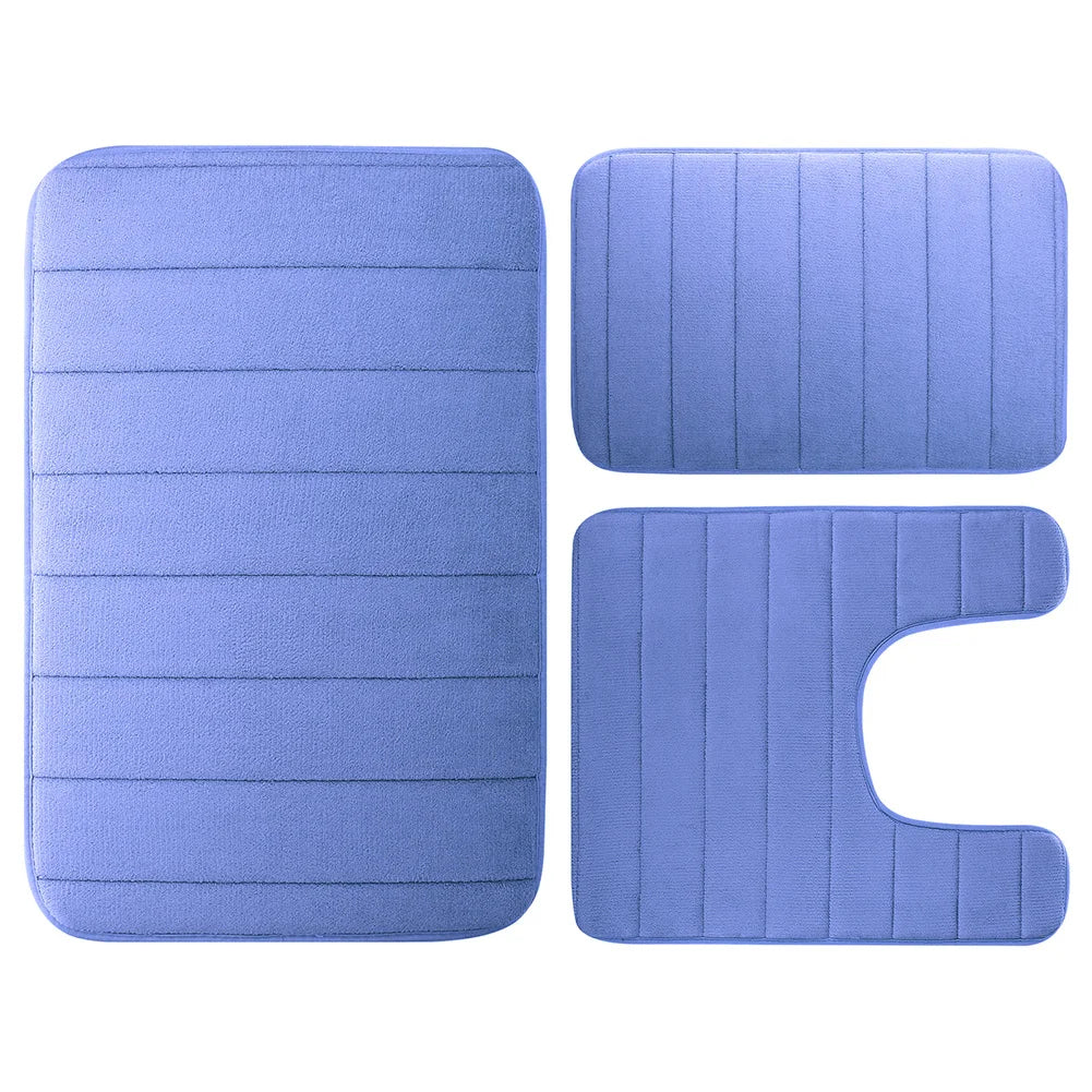 Velvet Memory Foam Bathroom Rug Set Of 3 Water Absorption Non Slip Extra Soft Bath Mats Machine Washable&Dry Toilet Floor Mat