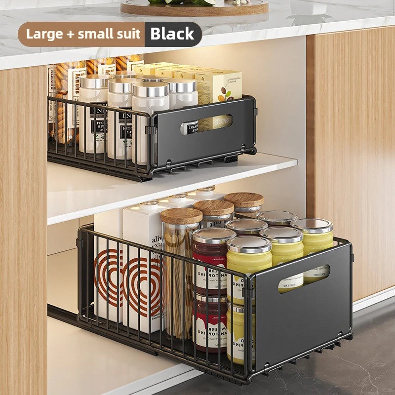 Non Perforated Folding Cabinet with Pull-out Basket Multifunctional Snack Storage Rack Household Kitchen Sink Storage Rack
