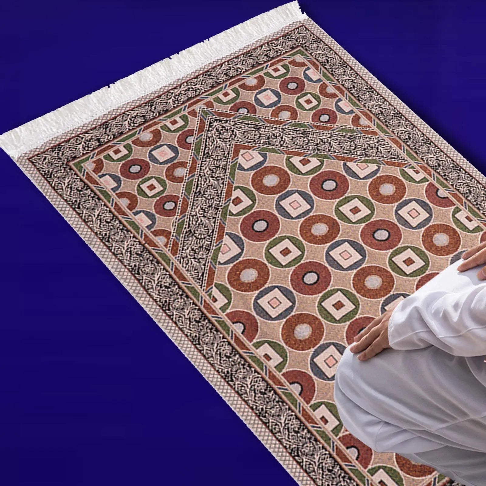 Muslim Mat Floor Carpet Thick Tassel Decor Rectangle Traditional Design Prayer Rug for Travel Temple Prayer Room Women Men