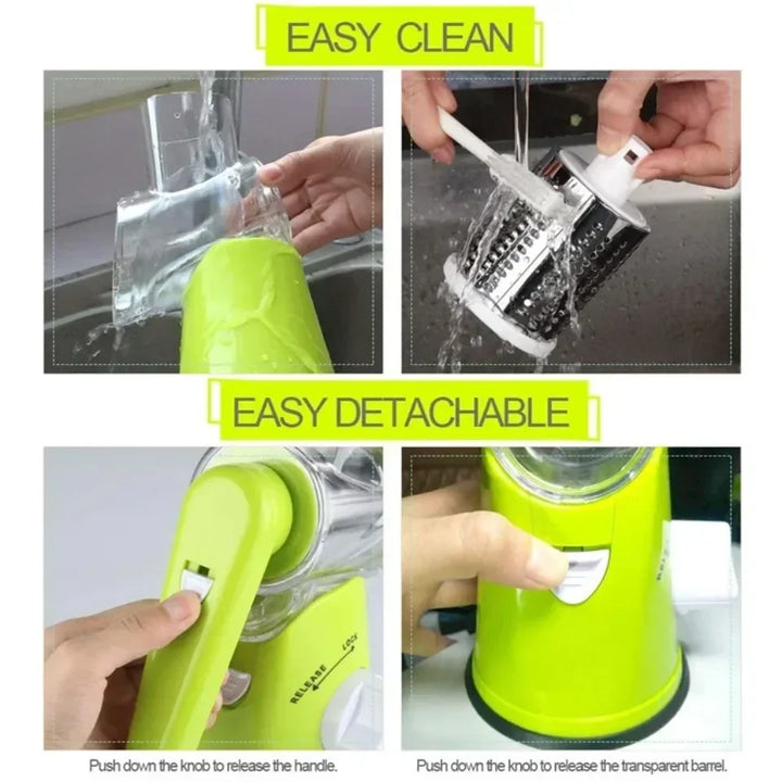 Vegetable Cutter & Slicer Manual Kitchen Cheese Chopper Machine with 3 Sharp Drums Multifunctional Garlic Potato Shredder