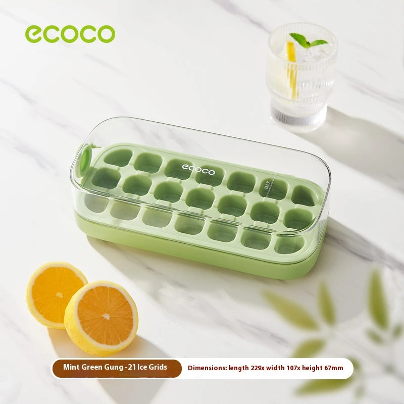 Ice Cube Tray with Lid & Bin – Quick-Fill Easy Press No-Touch Release Freezer Mold (7/14/21 Pcs)