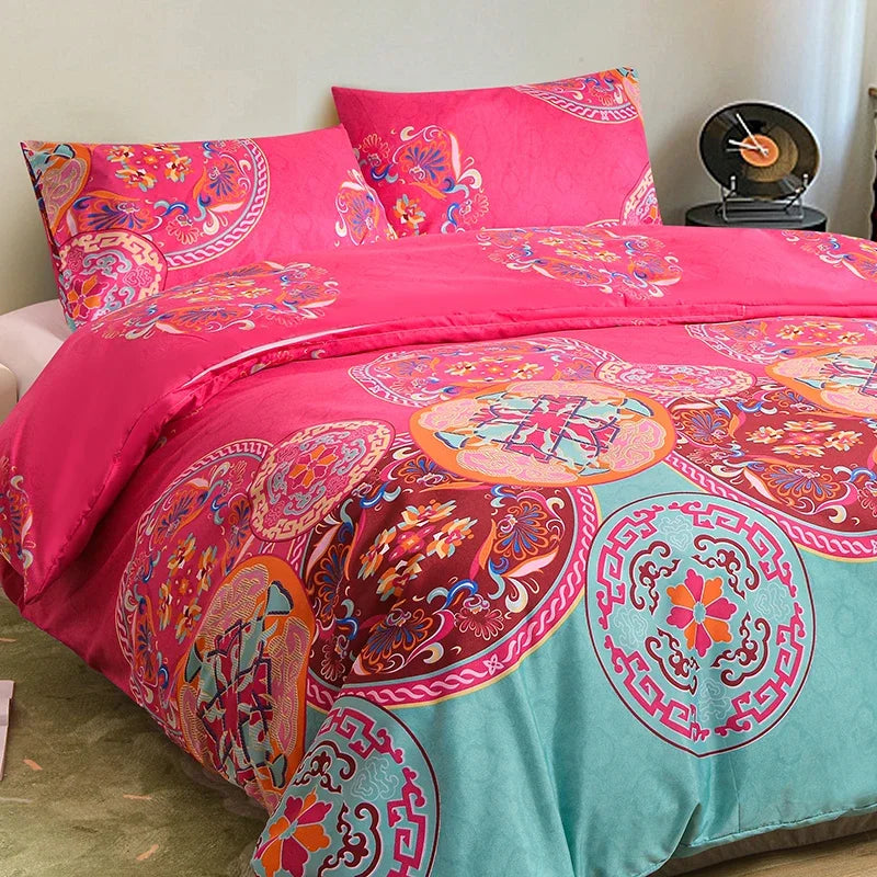 Bohemian Elegance Brushed Polyester Duvet Cover Set with Pillowcases - Comfort, Vibrant Prints, Twin/Full/King/Queen Size