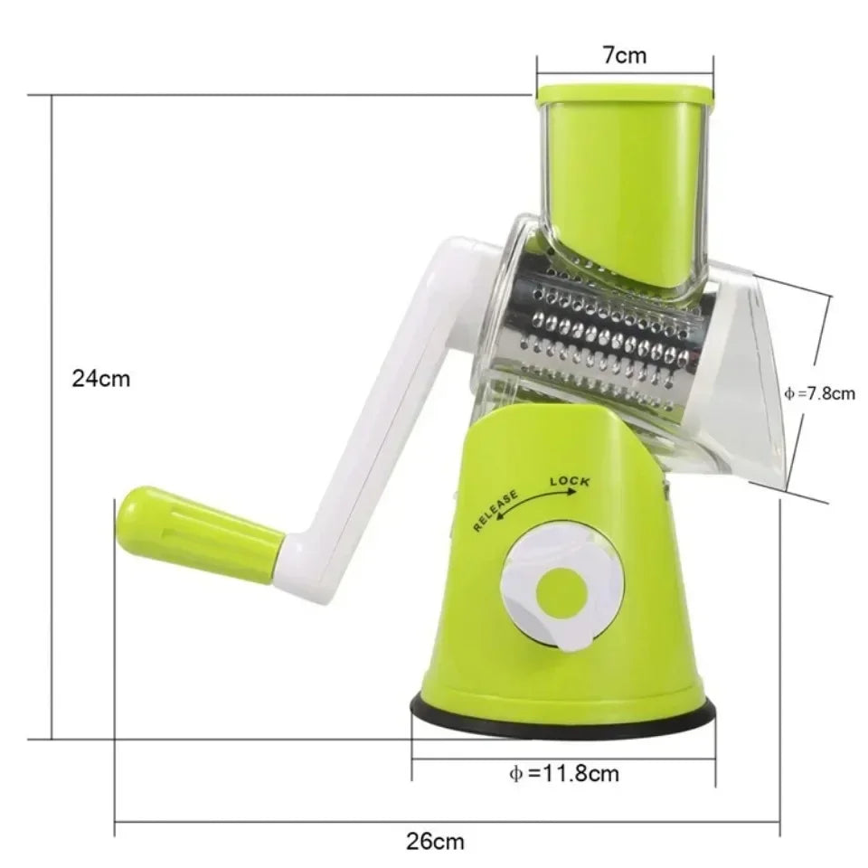Vegetable Cutter & Slicer Manual Kitchen Cheese Chopper Machine with 3 Sharp Drums Multifunctional Garlic Potato Shredder
