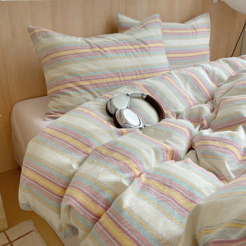 Nordic sling Cotton Pink Stripes Duvet Cover 150x200 Size Girl's Room housse de couette Skin friendly Breathable Comforter Sets