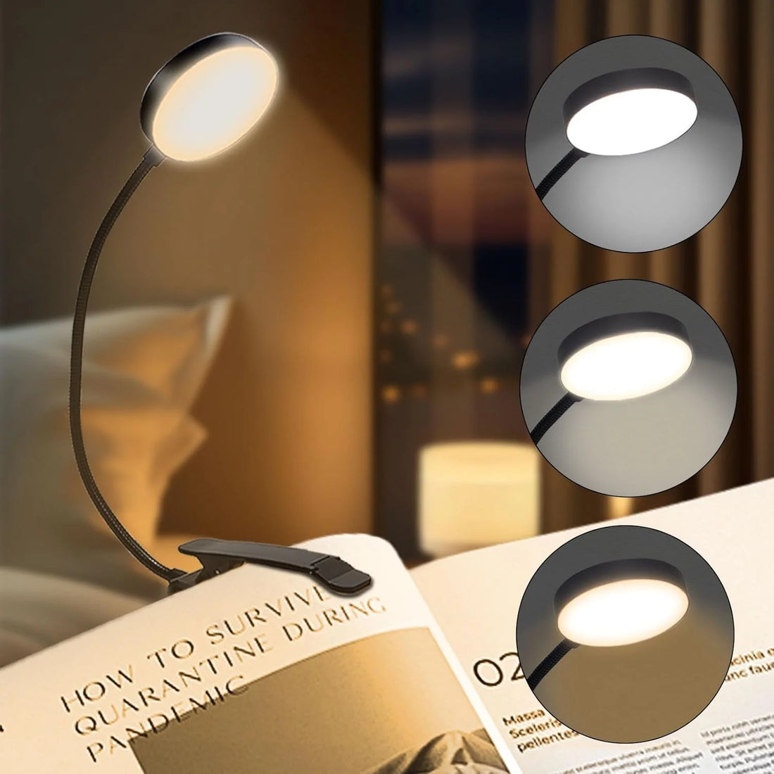 Luz de lectura recargable por USB con 14 LED, luz blanca cálida y fría, luz de día, portátil, flexible, fácil de enganchar, lámpara de lectura nocturna