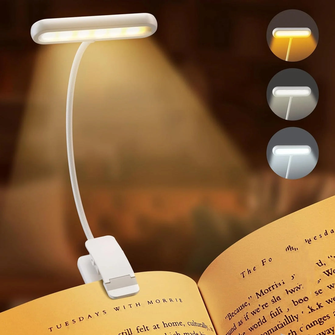 Luz de lectura recargable por USB con 14 LED, luz blanca cálida y fría, luz de día, portátil, flexible, fácil de enganchar, lámpara de lectura nocturna