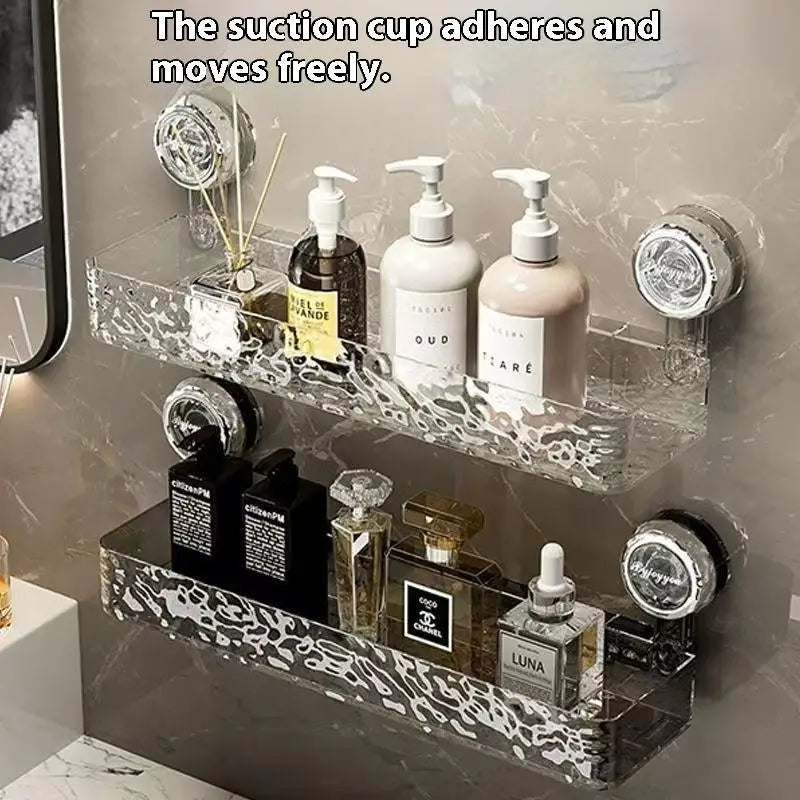 Suction Cup Washbasin Storage Rack – Punch-Free Bathroom Shower Caddy & Self-Draining Organizer Shelf
