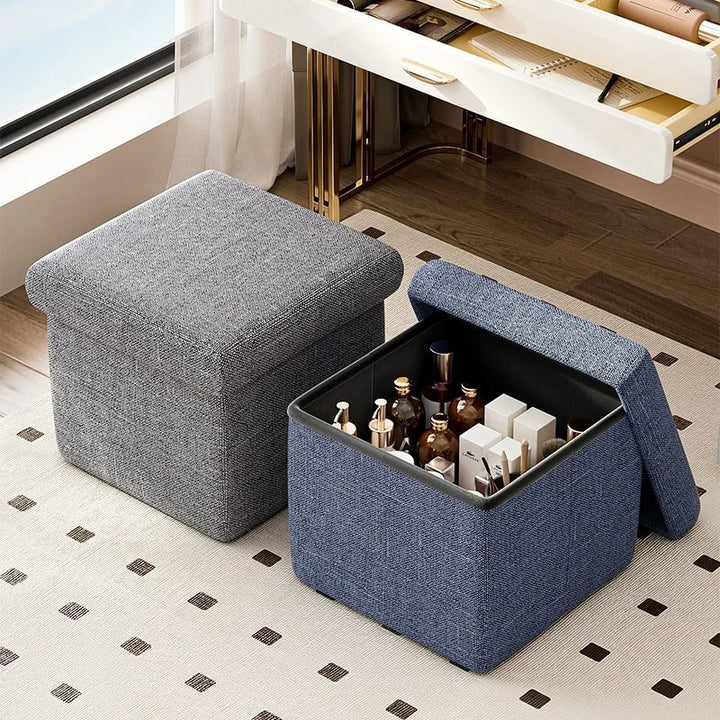 Foldable Storage Stool Box Multifunctional Fabric Storage Organizer Stool Boxes With Padded Seat Home Organization Sundries Box