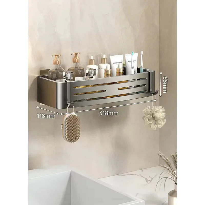 Space Aluminum Bathroom Shelf Self Adhesive Wall Mount Shower Rack No Drill Shampoo Hanger Bath Room Makeup Basket Storage Caddy