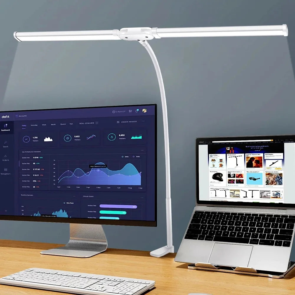 LED Desk Lamp Single Double Head with Stepless Dimming 3 Color Eye-Caring For Home Office Reading Light Adjustable Flexible Lamp