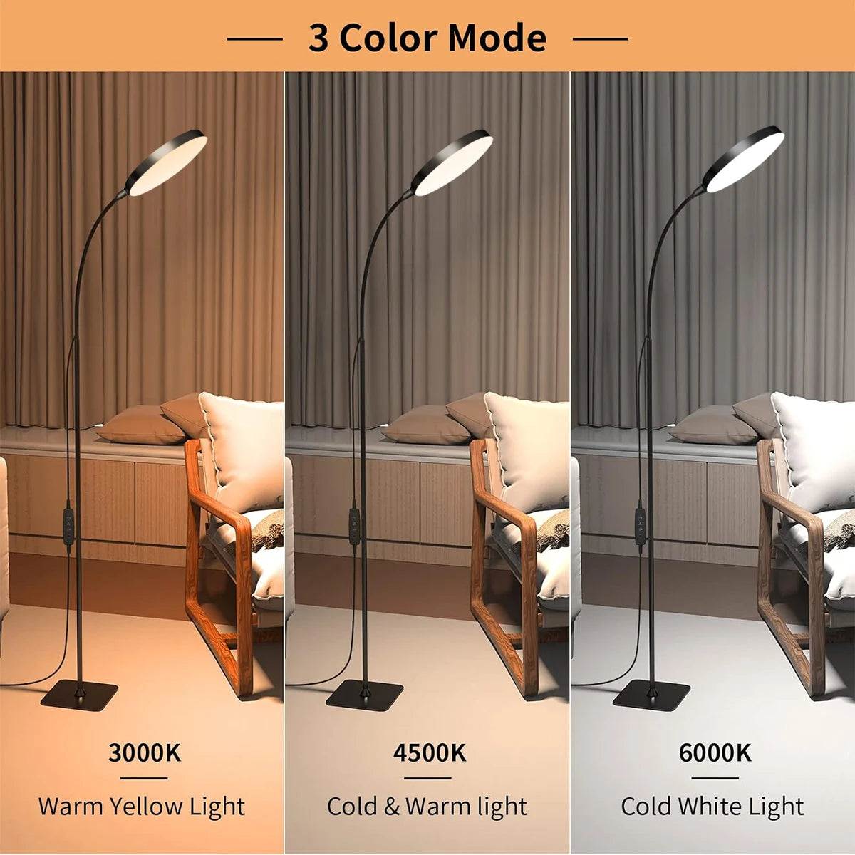 LED Floor Lamp Changeable Reading Lamp with Flexible Gooseneck Dimmable Table or Floor Standing Task Light for Indoor Room