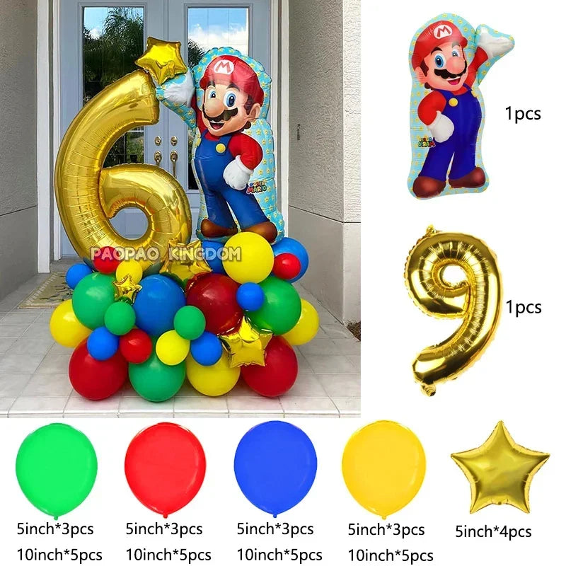 Super Mario Foil Balloons Arch Garland Kit Latex Balloons Number Balls Mario Birthday Party Baby Shower Decoration Gift Toys