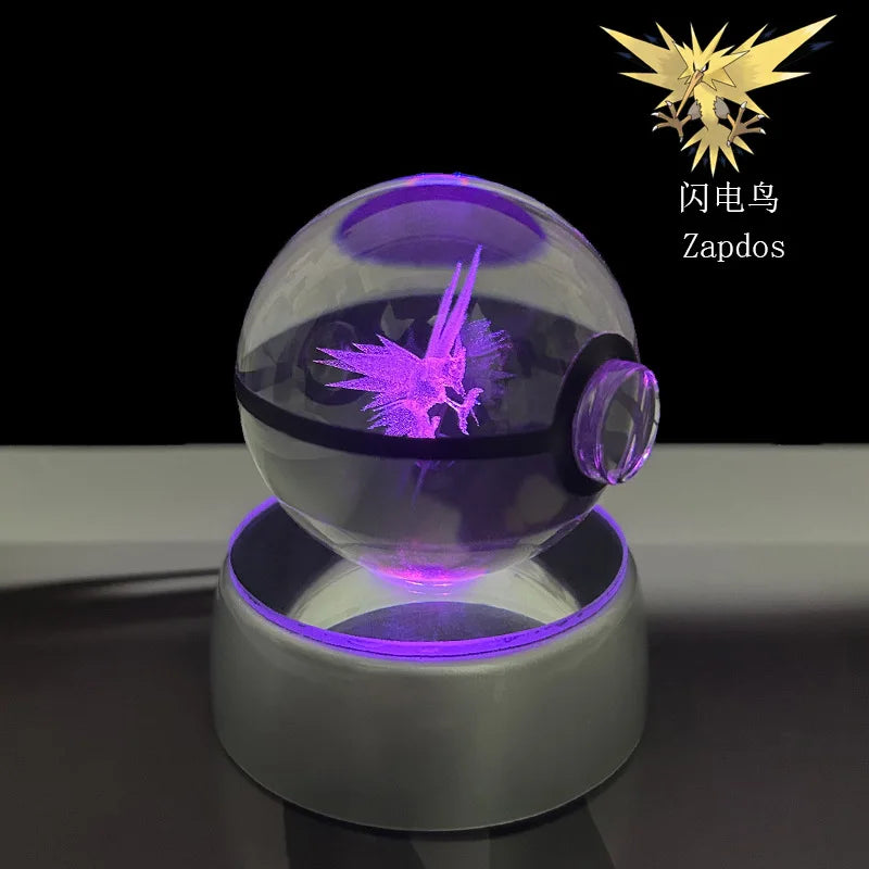 Pokemon 3D Crystal Ball Pikachu Gengar Eevee Mewtwo Anime Game Pokeball Led Night Light Base Kids Birthday Gift Home Decoration
