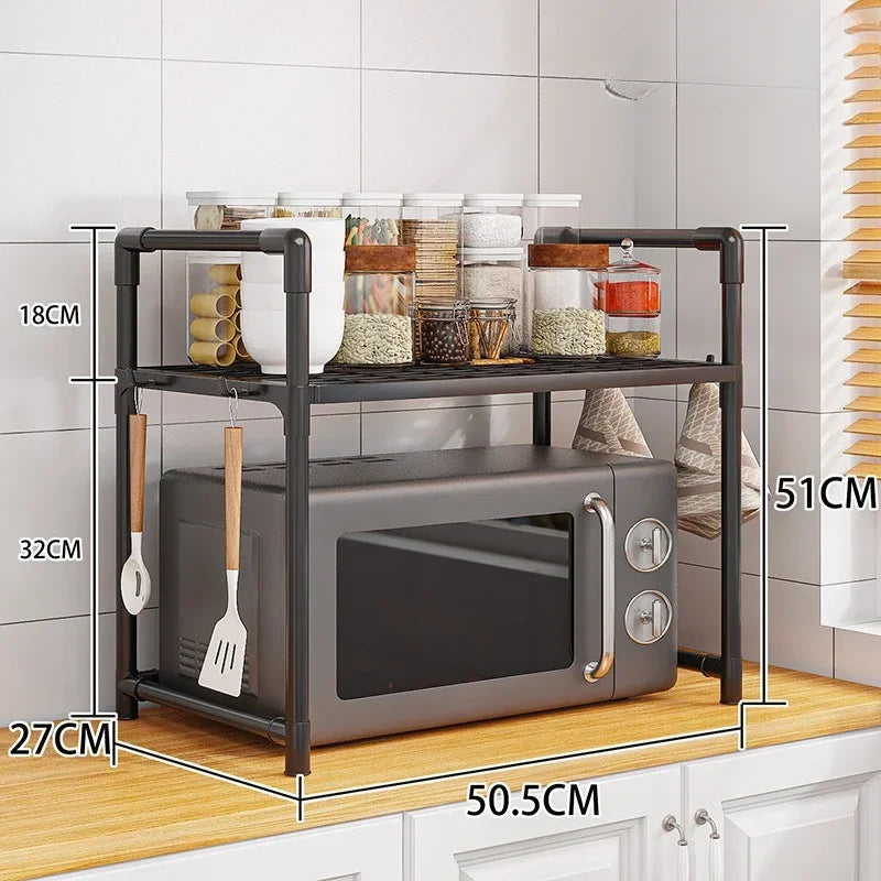 Multi-Layer Kitchen Storage Rack Condiment Organizer Shelf Microwave Shelf Simple Countertop Tidying Shelves Kitchen Accessories