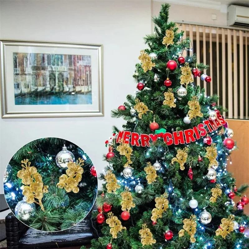 10Pcs Christmas Decoration Artificial 15heads Sparkling Berry Bouquet Xmas Tree Ornaments for Home Decor New Year Party Supplies