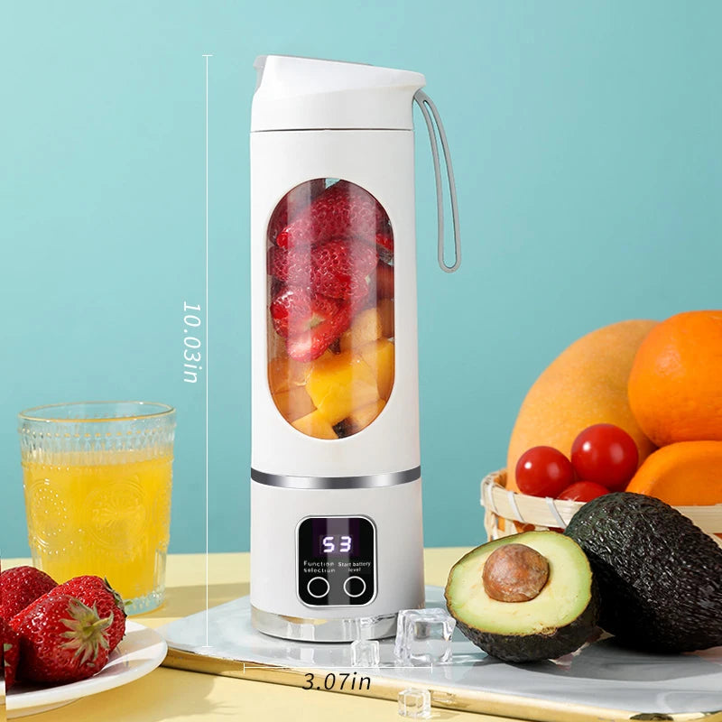 10 Blades Portable Fruit Juicer 450ml Capacity 3 Gears USB Rechargeable Blender Ice Crusher, can make smoothies/ice