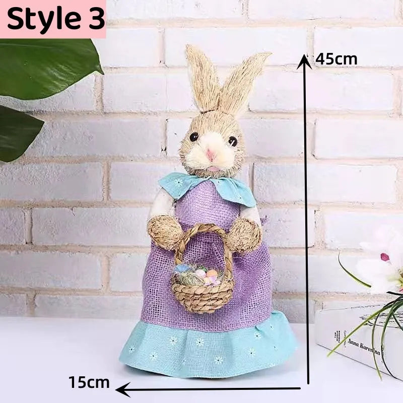 Easter Bunny Simulation Straw Bunny for Easter Cute Standing Rabbits Creative Home Spring Garden Decoration Crafts Gift for Kids