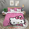 3-piece cartoon pink Hello Cat print duvet cover set (1 duvet cover+2 pillowcases, no core) comfortable bedding set