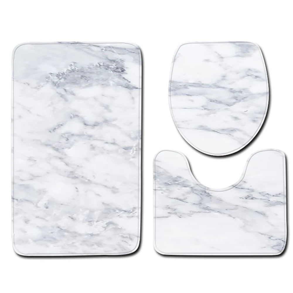 3pcs Marble Pattern Bath Mats Anti Slip Bathroom Mat Set Washable Toilet Seat Lid Cover Pedestal Rug Set Home Decor