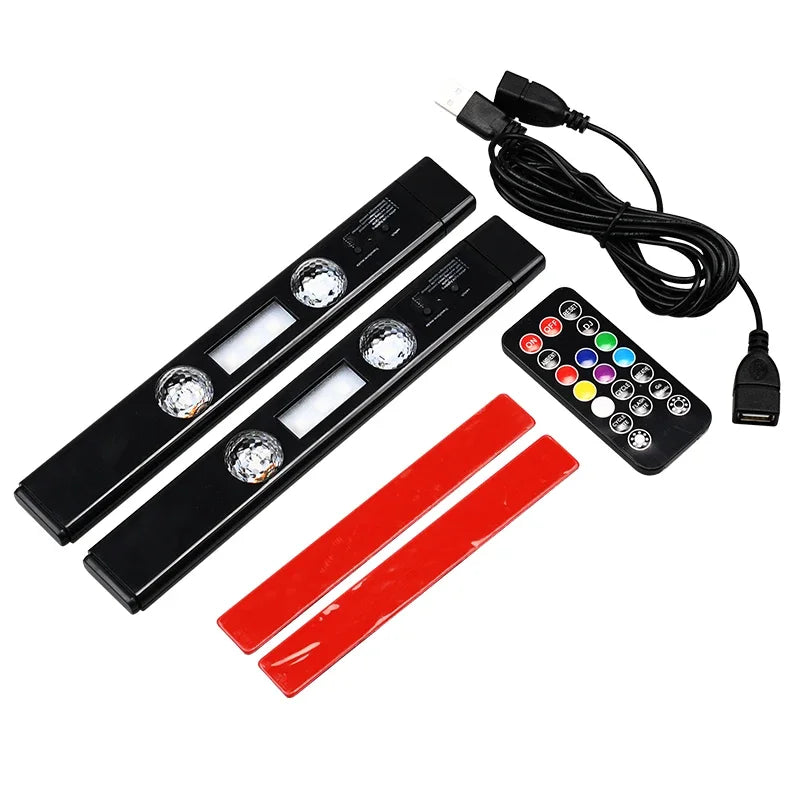 2-in-1 LED Car Starry Sky Atmosphere Lamp – USB RGB Roof Star Light with Remote & Wireless Ambient Party Light