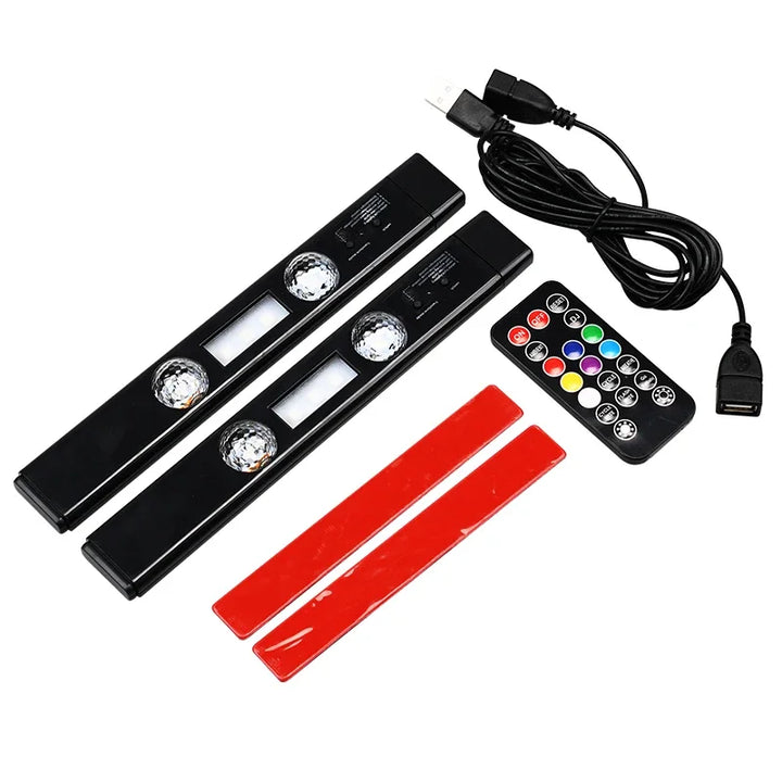 2-in-1 LED Car Starry Sky Atmosphere Lamp – USB RGB Roof Star Light with Remote & Wireless Ambient Party Light