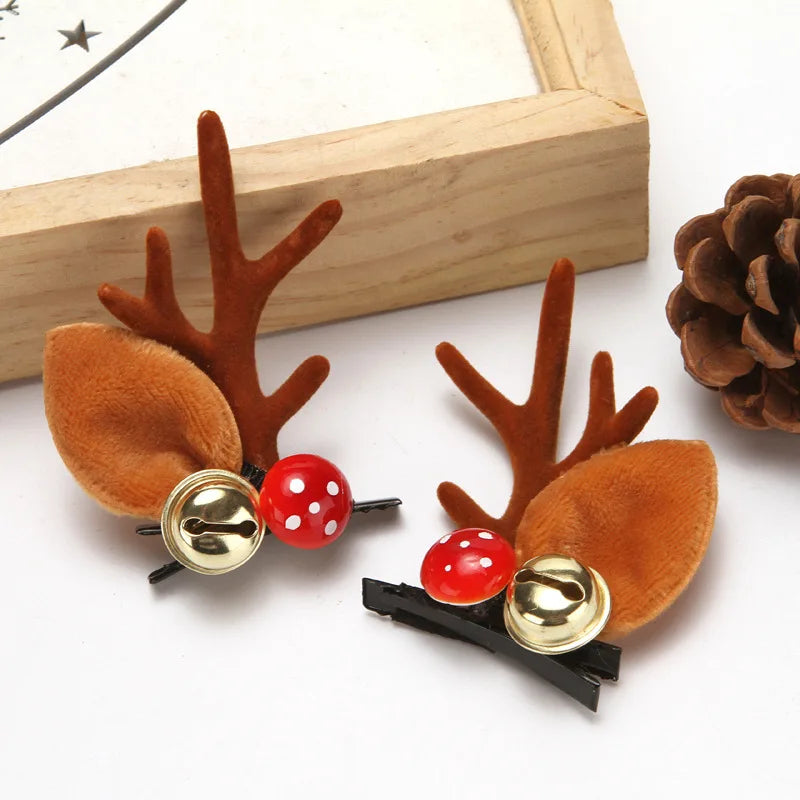 2pcs/Set Kawaii Christmas Elk Ear Hair Clip Women Girl Santa Snowman Hairpin Xmas Party Barrettes For Kids Cosplay Headwear