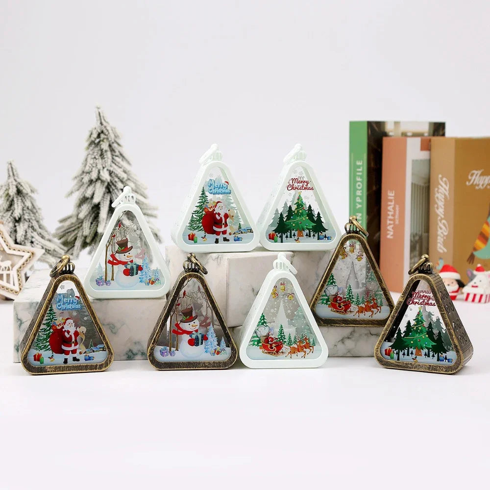 Mini Christmas LED Triangle Lantern Santa Claus Snowman Festival Lamp Indoor Table Ornaments Party Scene Props Home Decoration