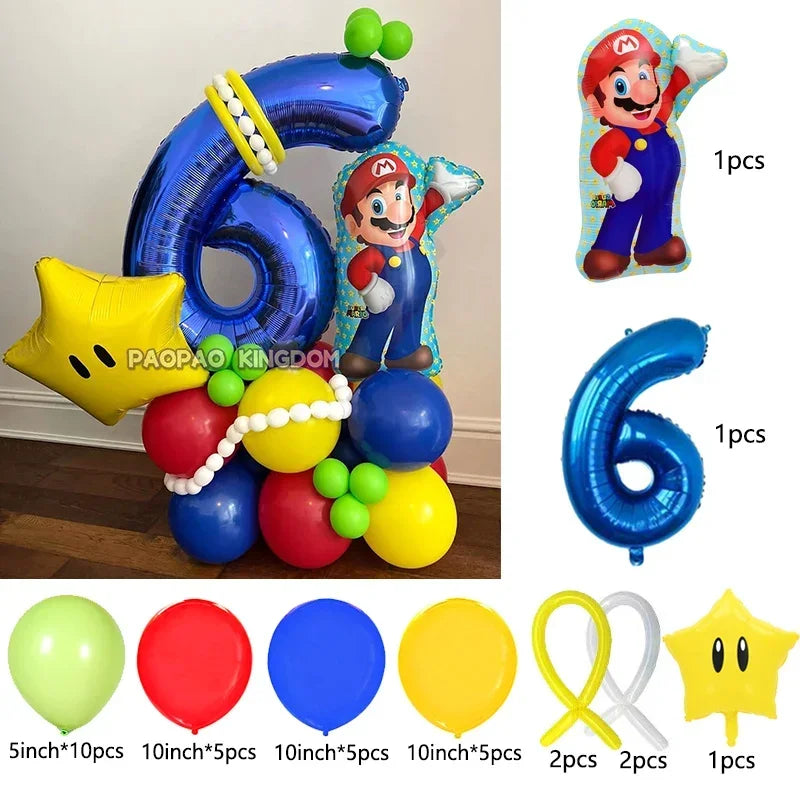 Super Mario Foil Balloons Arch Garland Kit Latex Balloons Number Balls Mario Birthday Party Baby Shower Decoration Gift Toys