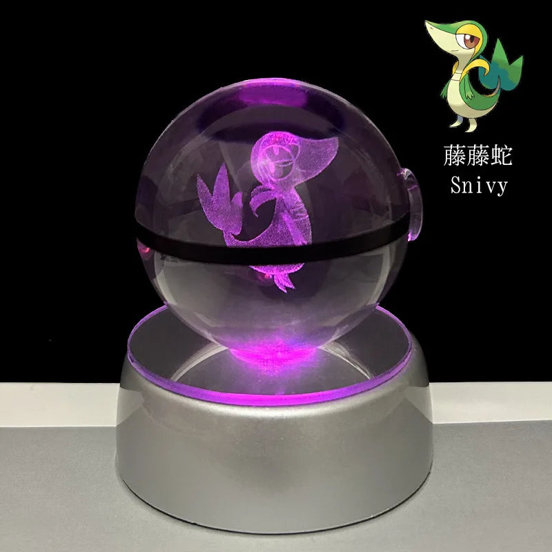 Pokemon 3D Crystal Ball Pikachu Gengar Eevee Mewtwo Anime Game Pokeball Led Night Light Base Kids Birthday Gift Home Decoration